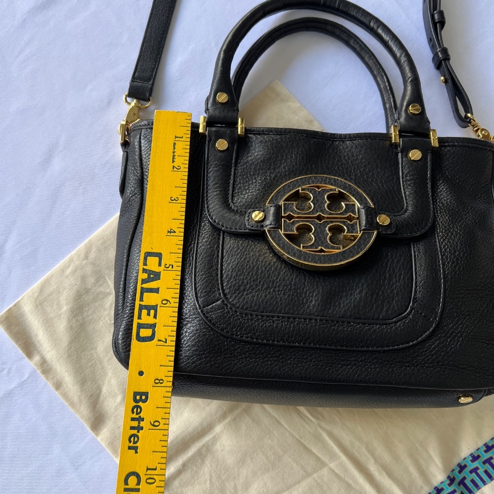 TORY BURCH Amanda Mini Satchel Black Pebbled Leather/Gold Logo Crossbody Bag - Picture 16 of 16